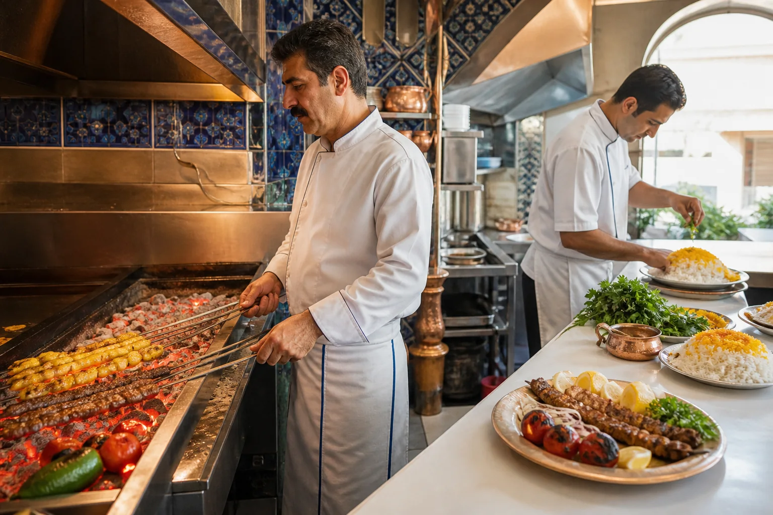 The Saffron Kitchen team cooking over the charcoal grill